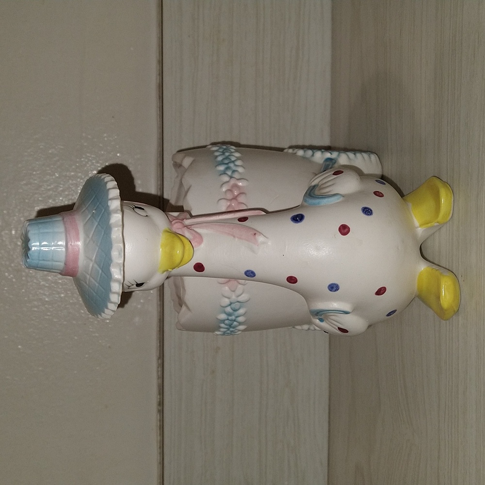 Vintage 1950's Relpo Easter Planter/Vase Polka Dot Duck In Sun Hat - Picture 2 of 6